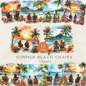 Strand Stuhl Paar Clipart, Sommer Paare Png, Sommer Liebe Sublimation Png, Urlaub Clipart Meer Landschaft, Strand Stuhl Png