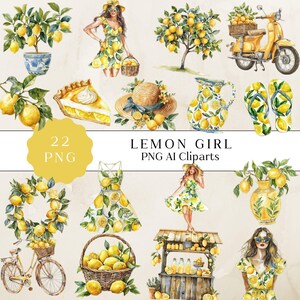 水彩レモンガールズクリップアート、夏の女の子クリップアート、リモナードクリップアート、女の子クリップアート、ジャンクジャーナル、スクラップブッキング