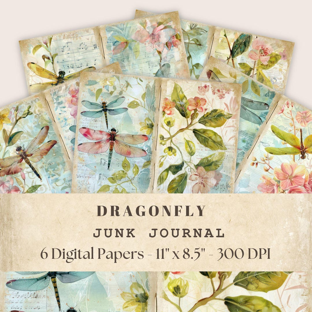 Dragonfly Junk Journal Papers, Dragonflies Digital Papers, Dragonfly ...