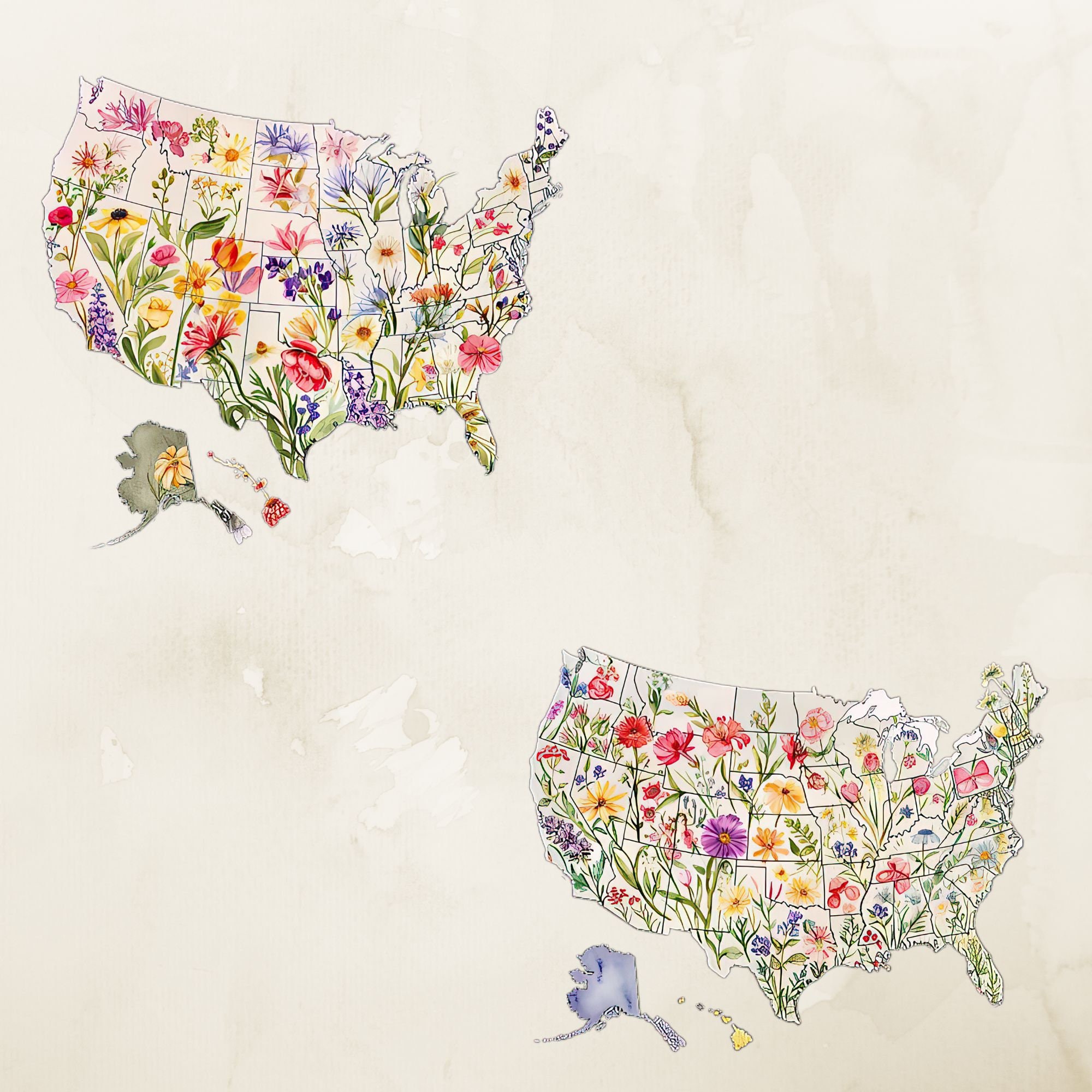 USA Map Clipart Floral, United States Floral Map, United States Png ...