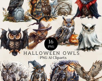 Imágenes prediseñadas de búho de Halloween, ilustraciones PNG espeluznantes (descarga digital)