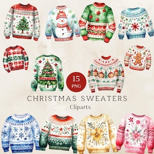 Ugly Sweaters png Clipart, Christmas Jumper Png Clipart, Christmas Png, Watercolor Christmas Clipart, Instant Digital Download, Card Making