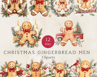 Clipart Gingerbread Man aquarel: kerstkoekje png-bundel (digitale download, commercieel gebruik)