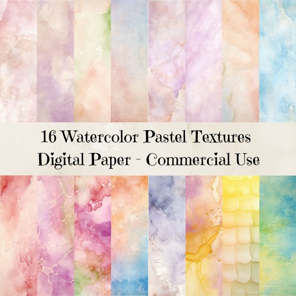 16 Watercolor Pastel Digital Paper, Light pastel Texture, Pastel Distressed Digital Textures, Watercolor Background Textures, Commercial Use