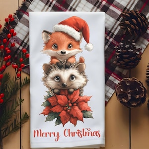 Woodland Christmas Kitchen Towel Sublimation Design, Digital Download PNG, Cute Holiday Gift, Festive Kitchen Decor, Tea Towel