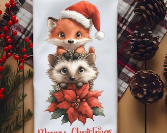 Woodland Christmas Kitchen Towel Sublimation Design, Digital Download PNG, Cute Holiday Gift, Festive Kitchen Decor, Tea Towel