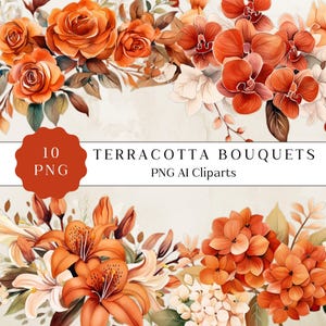 Aquarel terracotta bloem clipart, terracotta bloemen clipart pack, bruiloft clipart, terracotta bloemen kunst set, premade clipart