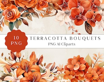 Clipart floral de terracota en acuarela (descarga digital)