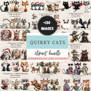 Bundle de cliparts chat original, illustrations de chats drôles, graphiques de chats fantaisistes, chats mignons au format PNG, téléchargement immédiat pour projets créatifs