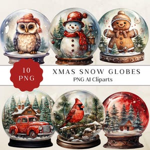 Christmas Snow Globe Clipart, Christmas Snow Globe Clipart - Watercolor Christmas Clipart, Snow Globe Clip Art, Xmas Clipart, Commercial Use
