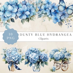 Blue Hydrangea Watercolor Clipart, Hydrangea Flowers, Watercolor Flower Clipart, Hydrangea Bouquet, Spring Summer Flowers, Blue Flowers