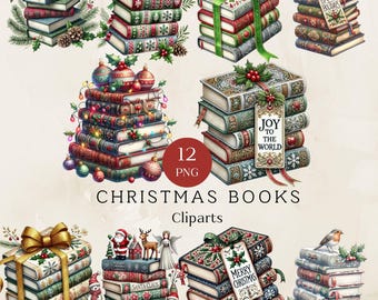 Pila de libros navideños (Clipart PNG): Libros acogedores para leer en Navidad para amantes de la lectura