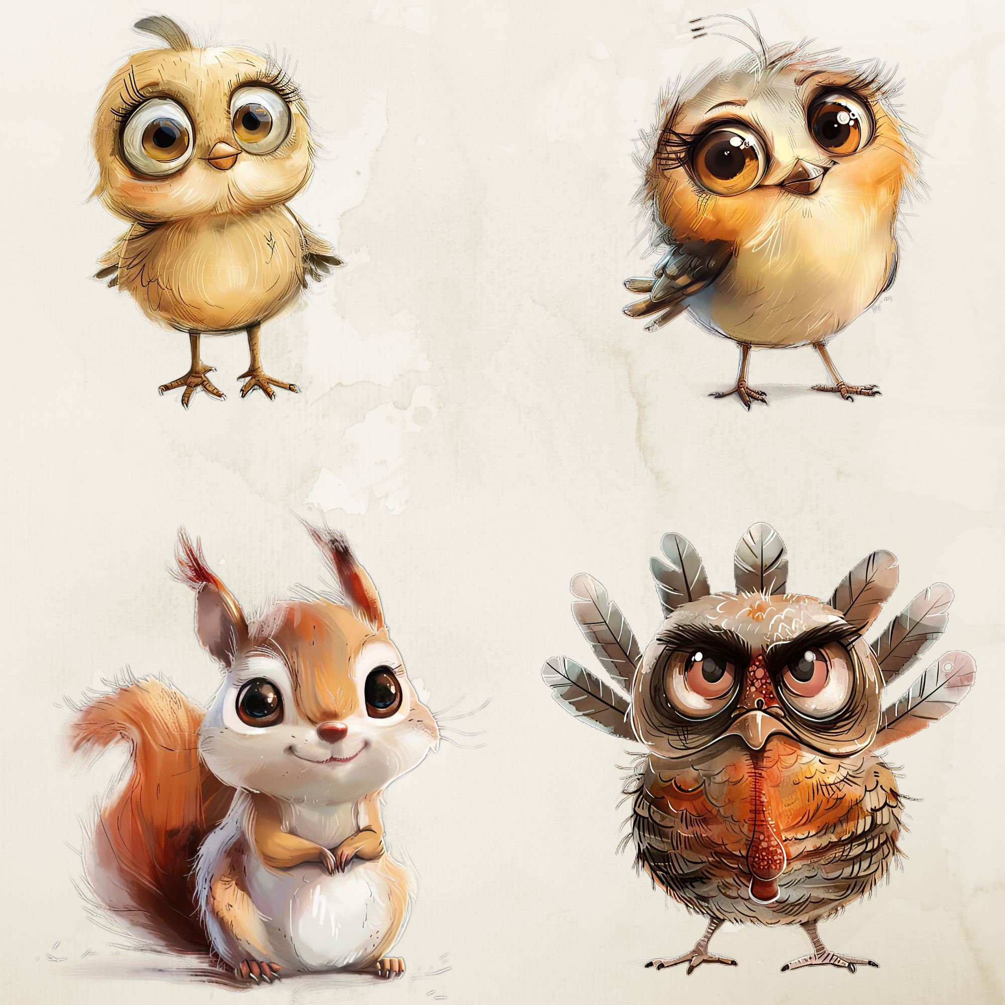 Watercolor Quirky Farm Animals Clipart Whimsical Farm Animals Cute