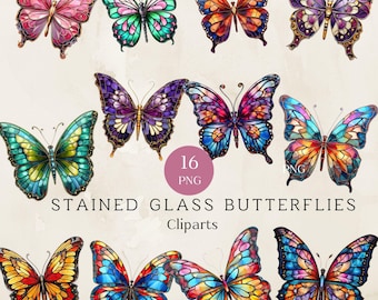 Stained Glass Butterfly Clipart, Mosaic Illustration (Transparent PNGs)