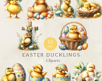 Watercolor Easter Duckling Clipart, Spring PNG (Digital Download)