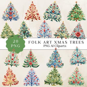 Clipart Noël scandinave aquarelle, art folklorique Noël Png, clipart festif, hiver Png, arbre scandinave, impressions nordiques