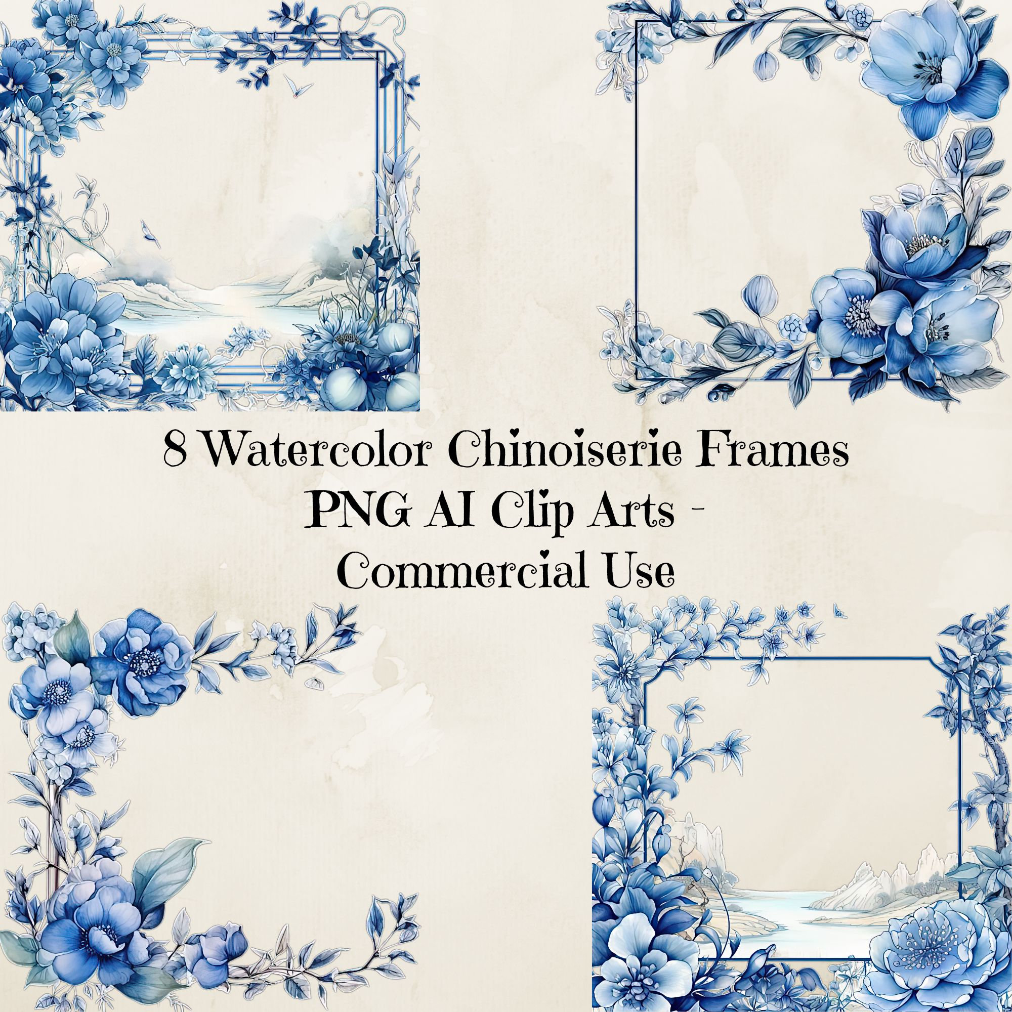 Chinoiserie Frame Clipart, Chinoiserie Borders, Chinoiserie Frame, 8 ...