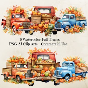 Watercolor Pickup Truck Clipart, Fall Truck Png, Pumpkins Harvest, Fall Watercolor Clipart, Farm Life, Fall Truck Clipart, Vintage Car