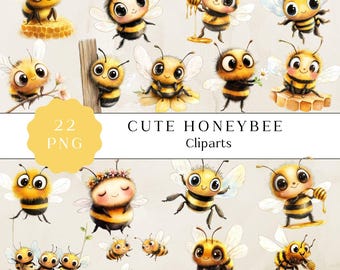 Honeybee PNG Clipart, Cute Bee Illustrations, Watercolor Bumblebee Graphics, Watercolor Bee Art, Digital Download, Commercial Use Graphics