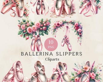 Ballet Slippers Clipart, Pink Ballet Slippers Clipart, Dance Shoes PNG Clipart, Ballet Shoes Graphics for Junk Journal, Scrapbooking, 300dpi