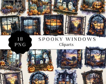 Halloween Spooky Window Clipart, Halloween Window Graphics, Halloween Png, Spooky Window, Png Bundle, Digital Download, Commercial Use