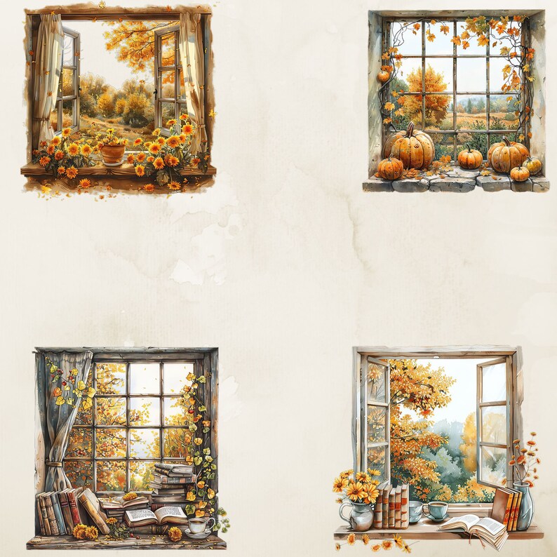 Autumn Window Clipart, Fall Scene PNG, Junk Journal (digital Download ...