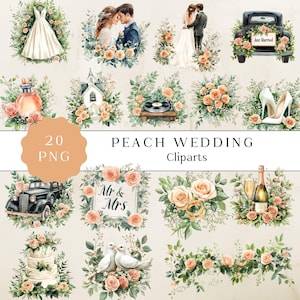 Watercolor Wedding Clipart Wedding Bundle Bride and Groom Clipart Set, Wedding Day Clipart PNG, Just Married Clipart Sublimation PNG