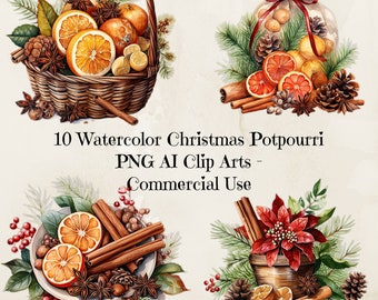 Christmas Potpourri Clipart, Watercolor Christmas Potpourri, Card Making, Junk Journals Invitations, Commercial Use, Digital Download