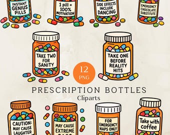 Prescription Bottle Clipart, Funny Pharmacy PNG, Pharmacy Clipart, Digital Download for Sublimation, Humorous Clipart Design