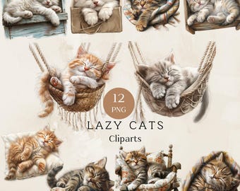 Lazy Cat Clipart, Lazy Cat Png, Cat Lover Png, Sleeping Cat Clipart, Sleeping Cat Png, Kitty Png, Cat Mom Png, Cute Cat Illustrations