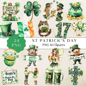 Clipart aquarelle de la Saint-Patrick, graphismes mignons de la Saint-Patrick, Clipart Pot d'or arc-en-ciel, Clipart Png trèfle, fabrication de cartes