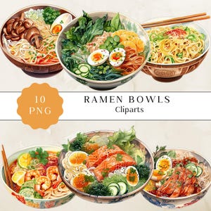 Ramen Bowl Clipart, Aquarela Ramen Bowl Png, Comida Asiática Clipart, Ramen Clipart, Download Instantâneo, Macarrão Clipart, Colagens de Imagens