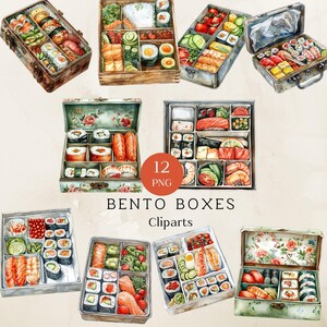 Bento Box Clipart, Japanese Food Lunch Box Lunchbox Sushi Scrapbook Printables Instant Download, Commercial Use, Transparent Pngs, 300dpi