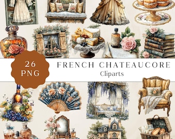 French Chateaucore Clipart, Vintage Watercolor Illustrations (Instant Download)
