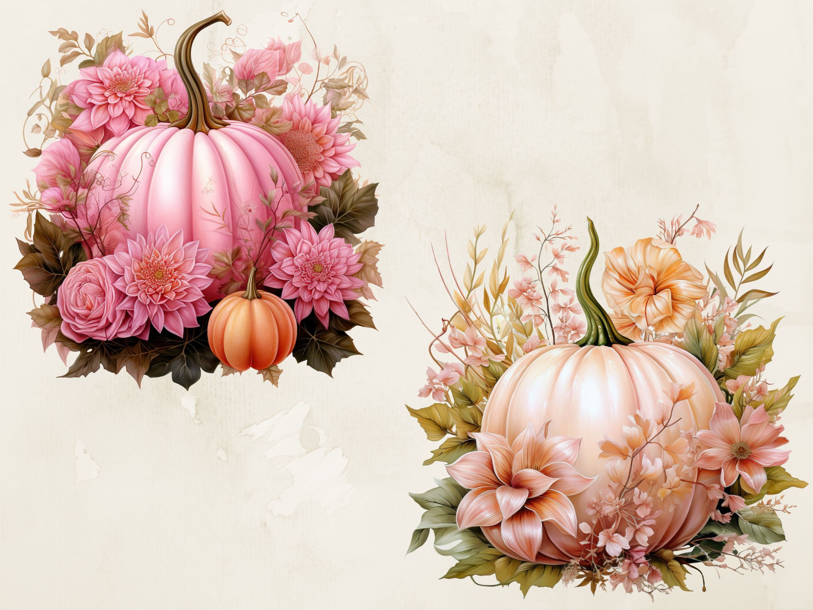 Pumpkin Floral Clipart, Watercolor Autumn PNG, Fall Digital Download ...