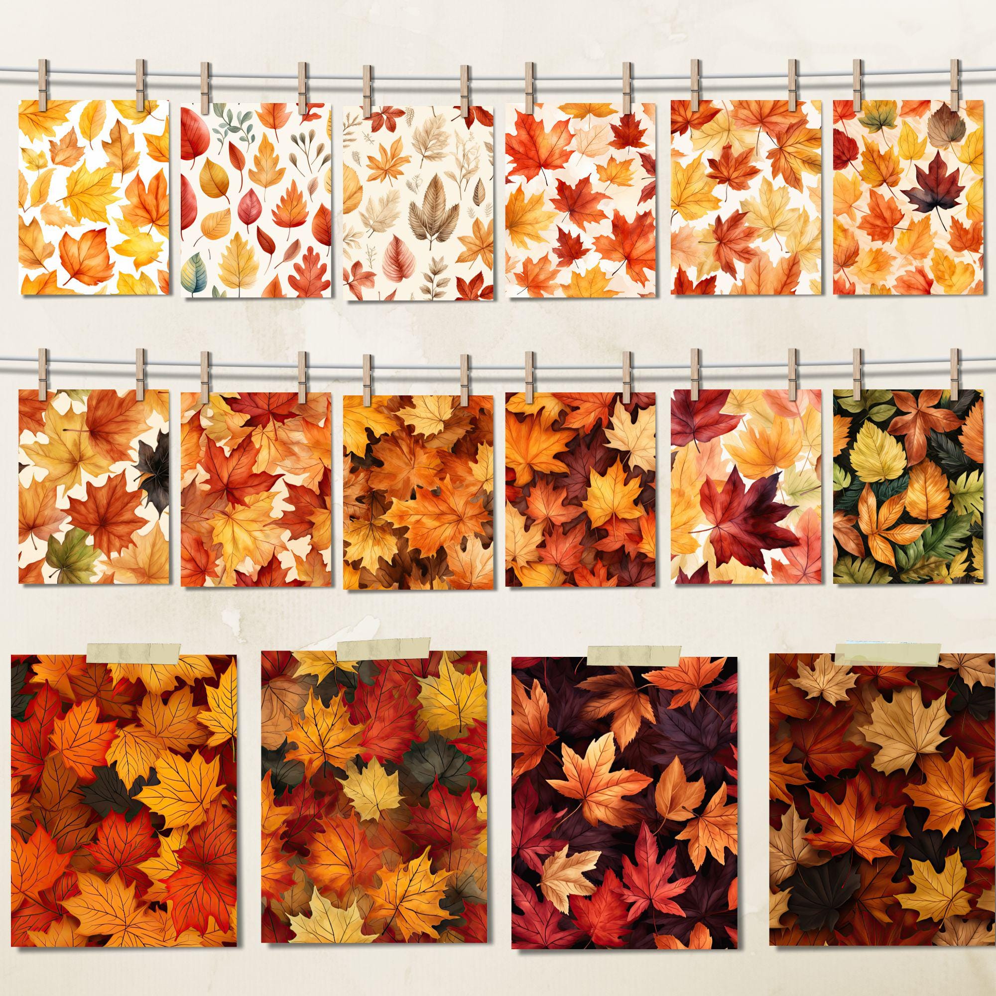 Watercolor Autumn Leaves Digital Paper Pack, Fall Leaves, Fall Pattern ...