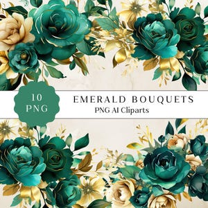 Aquarel smaragd bloemboeket clipart, aquarel bloemen clipart boeketten, smaragd en munt boeket bloemen clipart, bruiloft clipart