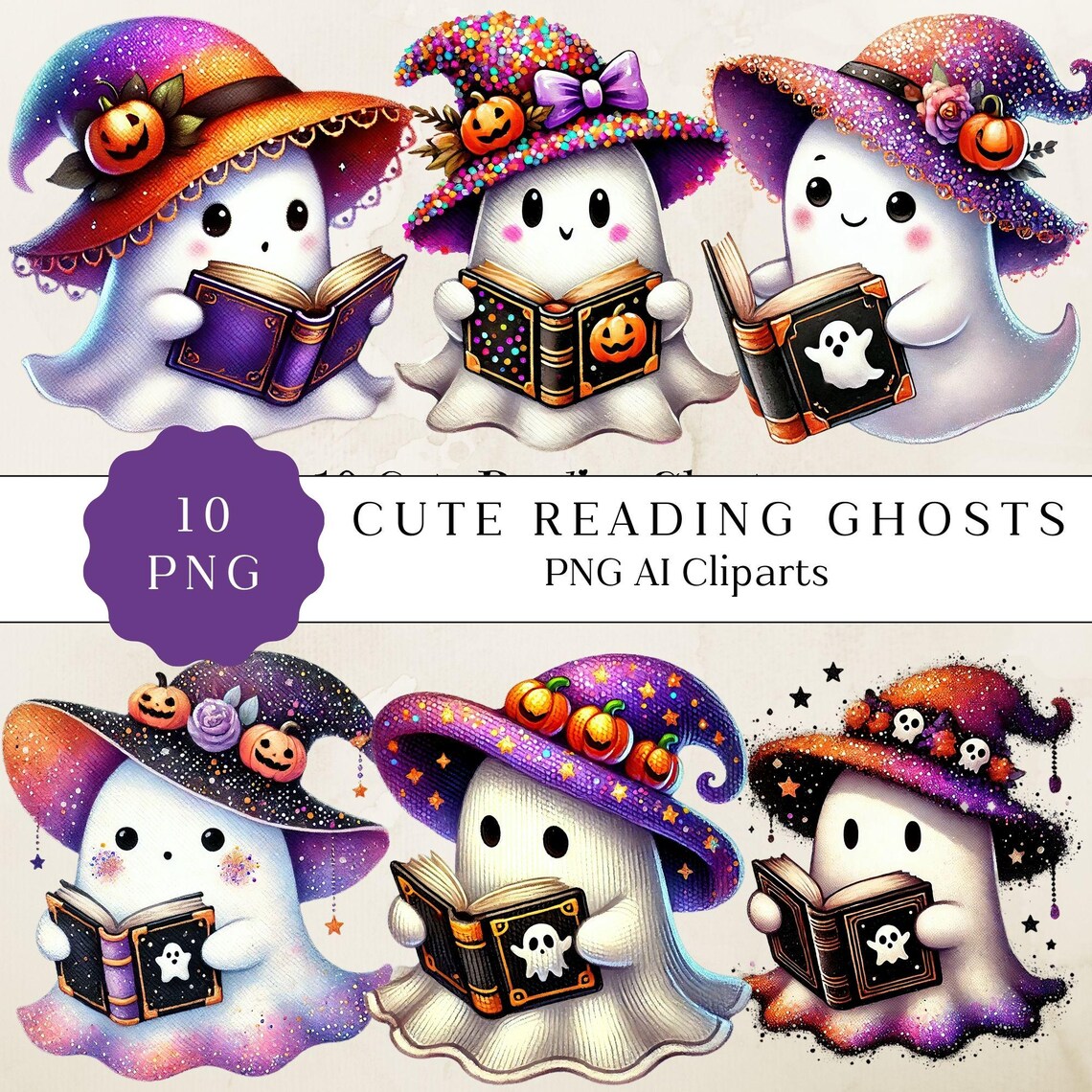 Cute Reading Ghost Clipart, Halloween Fall Png Graphics (digital ...