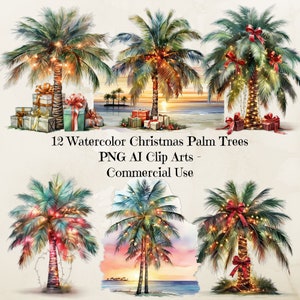 Clipart Noël palmier, Noël tropical Png, Clipart palmiers, palmiers Png, Clipart Noël plage, téléchargement numérique, 300 dpi