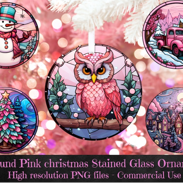 Pink Xmas Png, Pink Christmas, High Resolution Files With Transparent Background, Christmas Stained Glass Digital Stickers, Pink Holiday