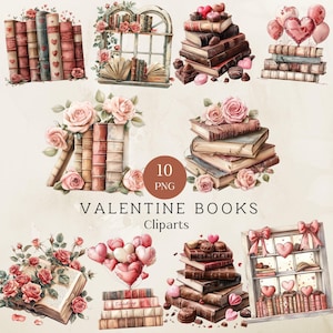 Aquarell Valentinstag Bücher Clipart, Valentinstag Bücher Png Clip Art, Romantisches Buch Clipart, Romantisches Buch Clipart, Stapel Bücher