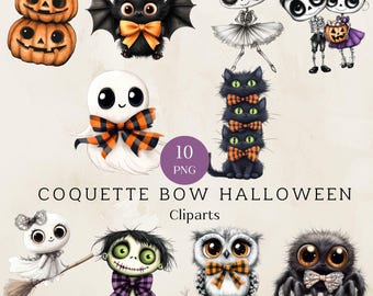 Coquette Bow Spooky Halloween Clipart, Coquette Fall Sublimation Designs, Cute Halloween Pumpkin Ghost Clip Art Bundle