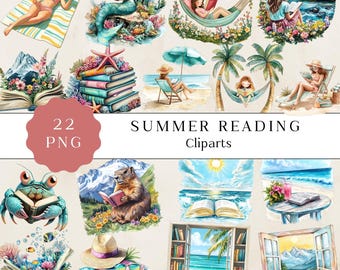 Summer Reading Clipart, Beach Bookworm PNG, Cute Beach Reading Png, Summer Clipart Bundle, Bookworm Clipart for Summer Fun, Digital Download