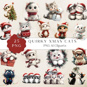 Clipart original de chat de Noël, chats drôles de vacances, graphiques de chat fantaisistes, lot de cliparts de chat de Noël mignon et drôle, graphique de chat fantaisiste