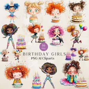 Quirky Whimsical Birthday Girl Clipart, Cute Quirky Girl Clipart, Perfect for Birthday Cards, Digital Download for Party Invites