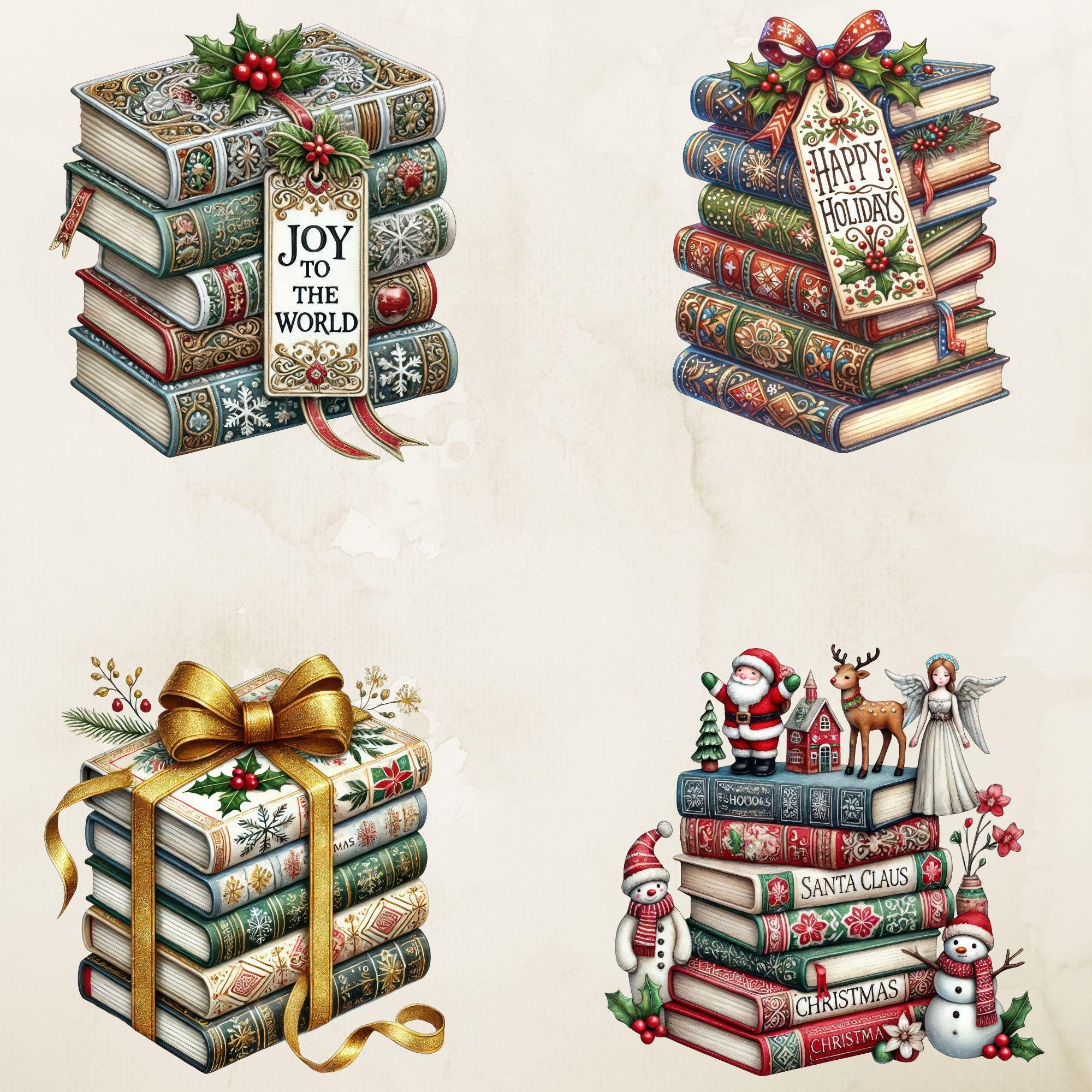Christmas Book Stack Clipart, Reading Illustrations, Christmas Stacked ...