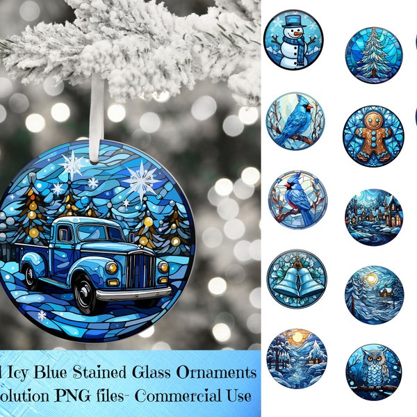 Blue Christmas Ornaments Clipart, Blue Christmas, Stained Glass Icy Blue Christmas Swag Png, Christmas Ornament Png, Round Ornament Png