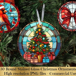 Christmas Round Ornament Png, Stained Glass Png, Round Hanging Png, Digital Designs, Instant Digital Download, Sublimation Ornament Designs