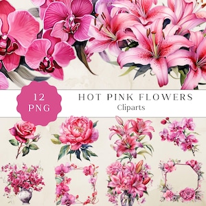 Clipart fleurs roses fuchsia, Png fleur fushia, fleur vibrante Png, Clipart mariage, téléchargement numérique pour créations et invitations