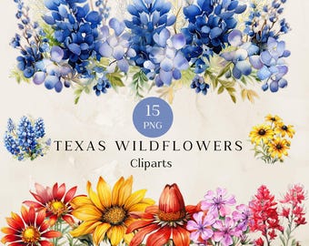 Texas Wildflowers Clipart, Texas Bluebonnets Watercolor Clipart - Unique Flower, Wildflowers Clipart,  Book Scrapping, Spring Floral Png
